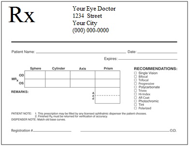 Patient Eyeglasses Prescription