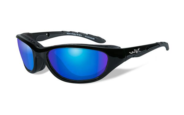 WX Airrage – Gloss Black, Polarized Blue Mirror (Green) Lenses 150 61-18